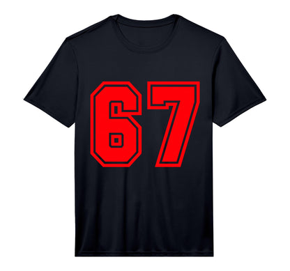 Red Varsity Sports Team Number 67 T-Shirt - Aesthetic Graphic for Adults - T-Shirt, Sweatshirt, Hoodie