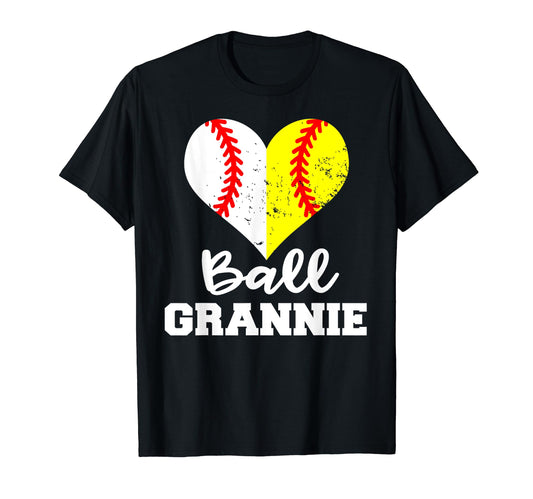 Ball Grannie Heart Funny Baseball T-Shirt - Fun Novelty Design Men Women - T-Shirt, Sweatshirt, Hoodie