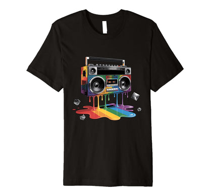 Rainbow Dripping Paint Boombox Oldschool T-Shirt - Minimalist Print Unisex - T-Shirt, Sweatshirt, Hoodie