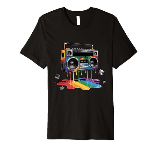 Rainbow Dripping Paint Boombox Oldschool T-Shirt - Minimalist Print Unisex - T-Shirt, Sweatshirt, Hoodie