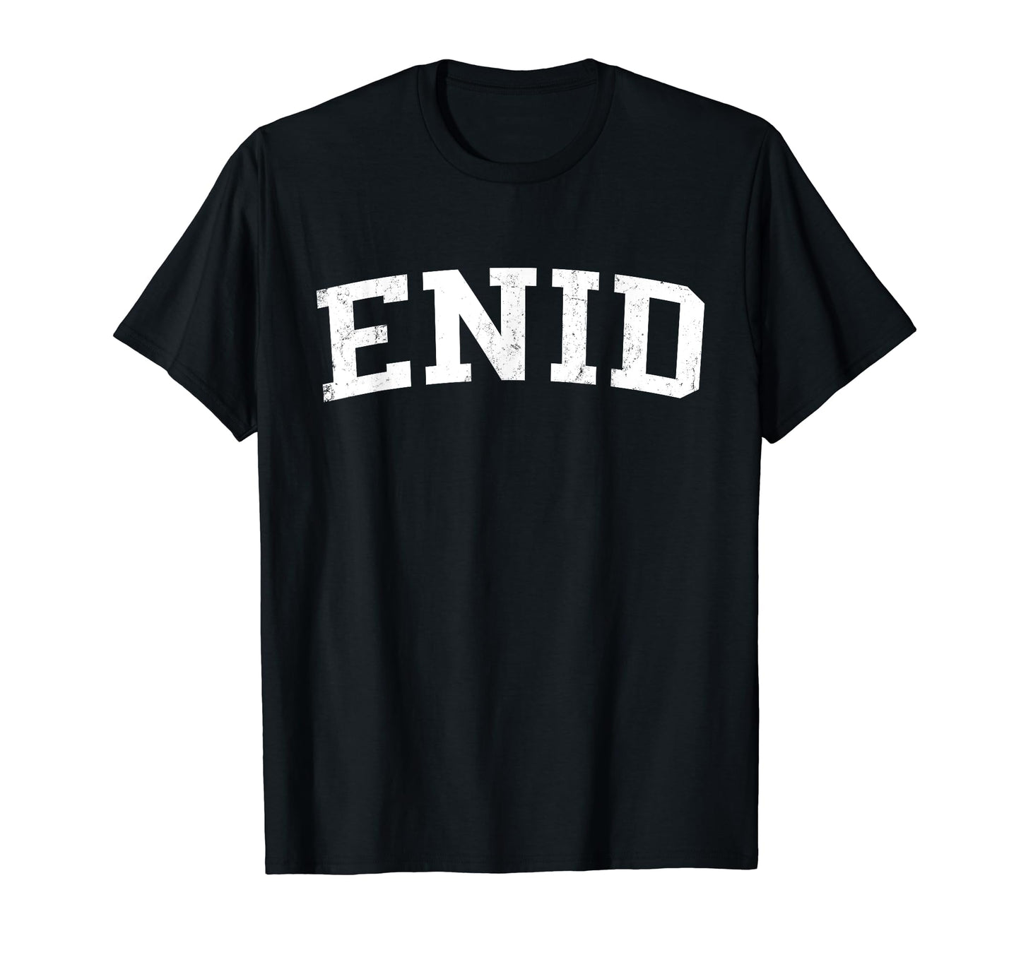 Enid Ok Distressed White Varsity T-Shirt - Minimalist Print for Adults - T-Shirt, Sweatshirt, Hoodie