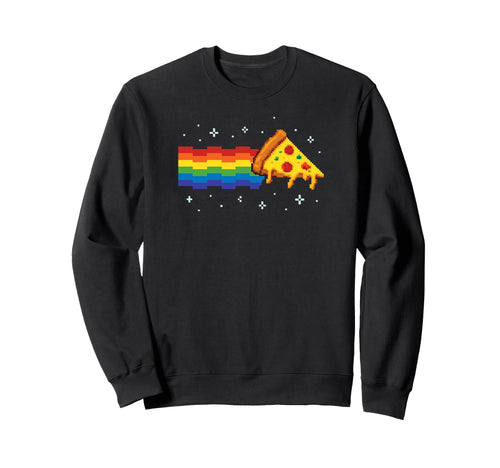 Rainbow Pixel Pizza Space Gaming Cosmic Sweatshirt - Unique Graphic Unisex - T-Shirt, Sweatshirt, Hoodie