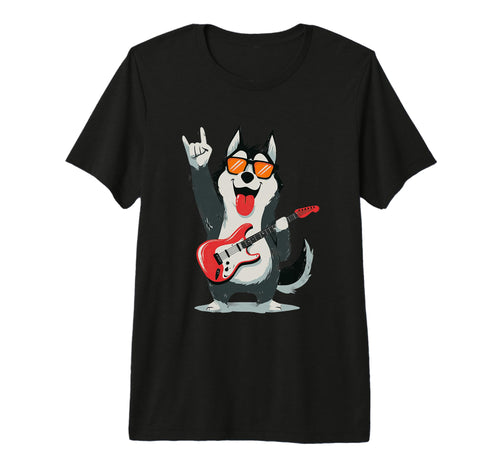 Funny Husky Dog Rock Music Guitar T-Shirt - Aesthetic Graphic for Adults - T-Shirt, Sweatshirt, Hoodie