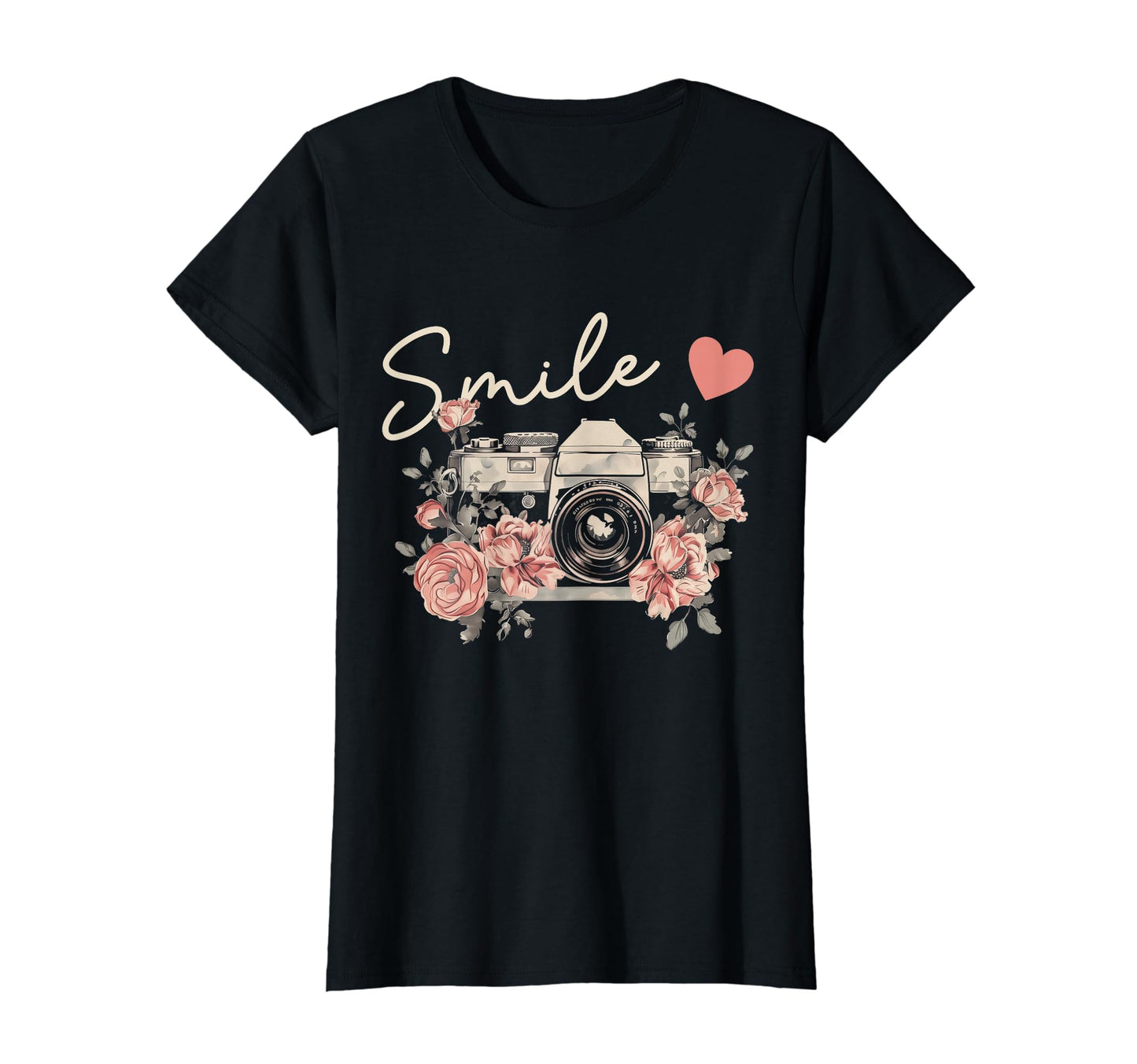 Photographer Smile Camera Flowers T-Shirt - Minimalist Print Unisex - T-Shirt, Sweatshirt, Hoodie
