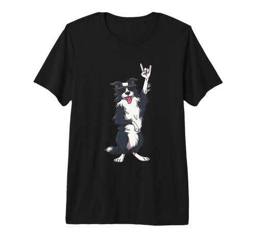 Border Collie Dog Rock And Roll T-Shirt - Custom Art Print Men Women - T-Shirt, Sweatshirt, Hoodie
