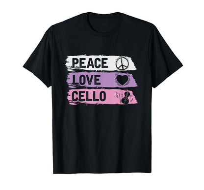 Hippie Cello Player Gift Peace Love T-Shirt - Unique Graphic for Adults - T-Shirt, Sweatshirt, Hoodie