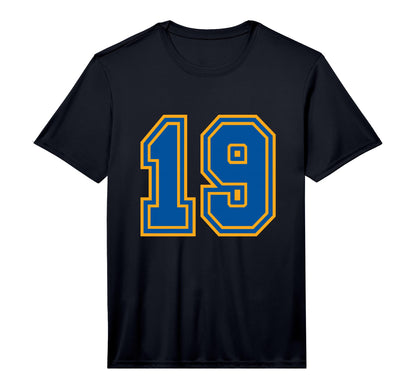 Yellow Blue Sports Team Number 19 T-Shirt - Casual Everyday Wear Men Women - T-Shirt, Sweatshirt, Hoodie