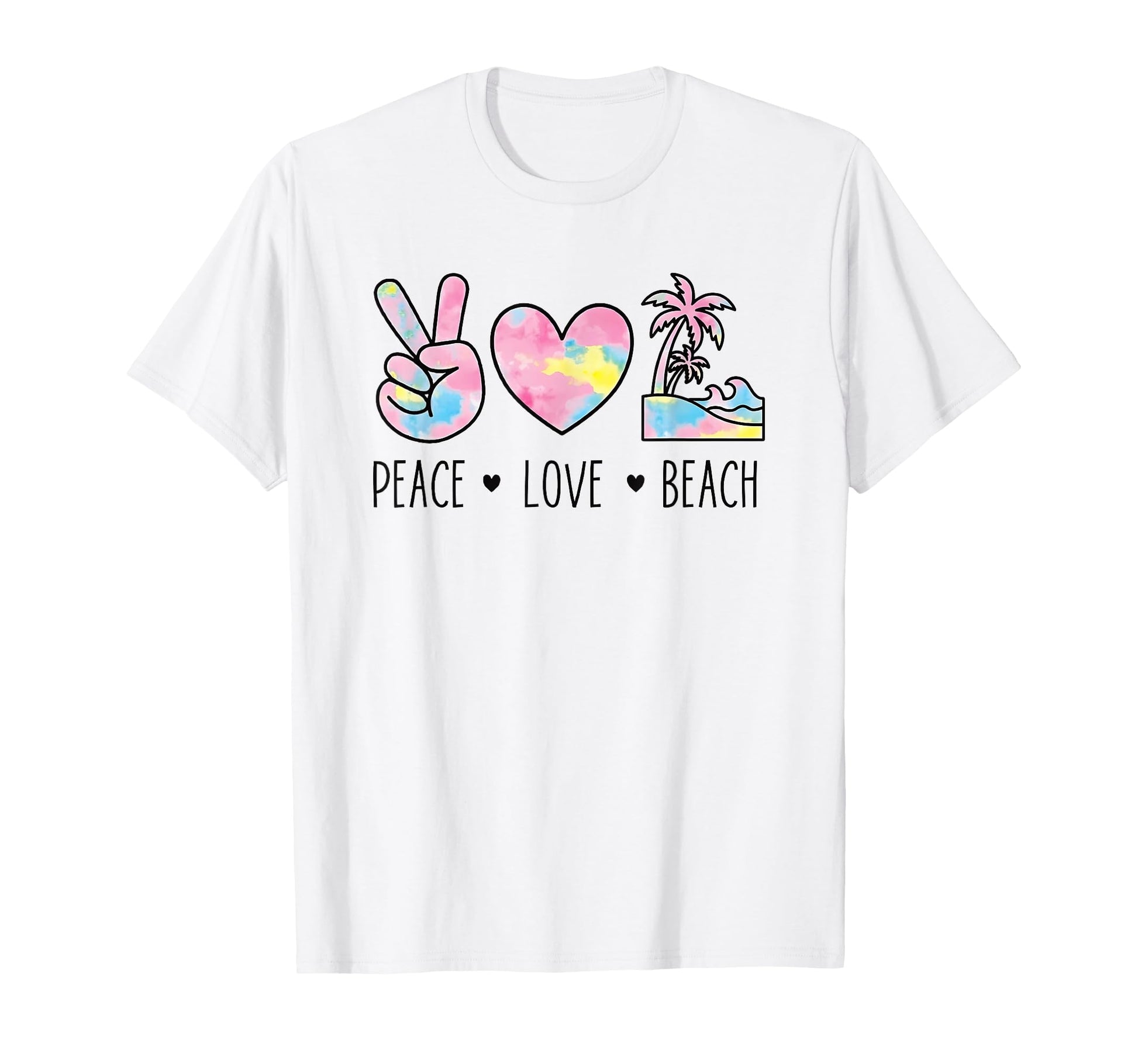 Peace Love Beach Pastel Tie Dye Heart T-Shirt - Trendy Graphic Men Women - T-Shirt, Sweatshirt, Hoodie