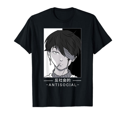 Anti Social Text Vaporwave Anime T-Shirt - Graphic Print for Adults - T-Shirt, Sweatshirt, Hoodie