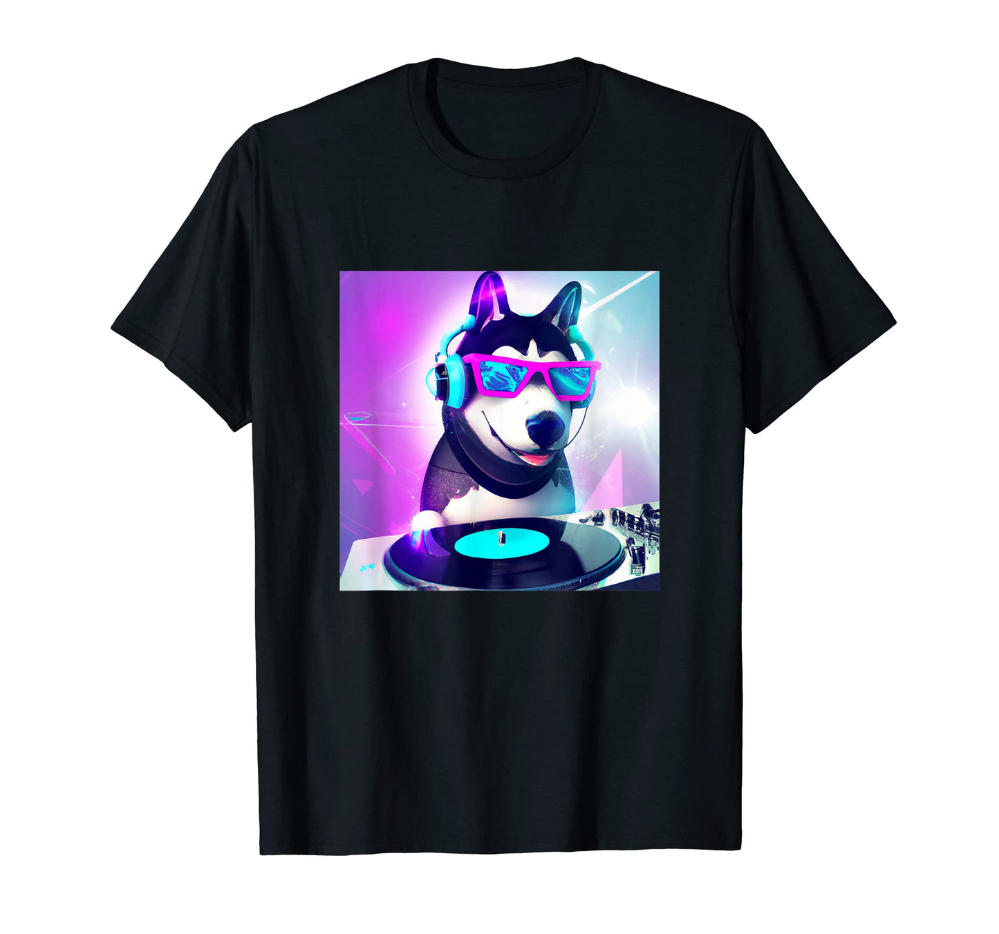 Siberian Husky Vaporwave Dj Dog T-Shirt - Graphic Print for Adults - T-Shirt, Sweatshirt, Hoodie