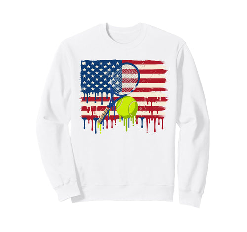 Tennis American Flag Dripping Sweatshirt - Fun Novelty Design for Adults - T-Shirt, Sweatshirt, Hoodie