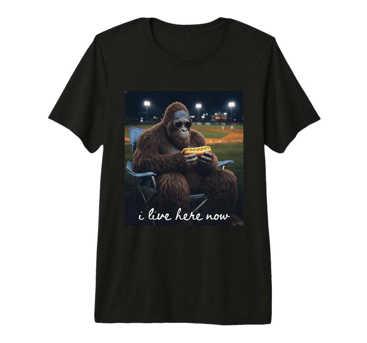 Funny Bigfoot Baseball Mom I Live Here T-Shirt - Unique Graphic Men Women - T-Shirt, Sweatshirt, Hoodie