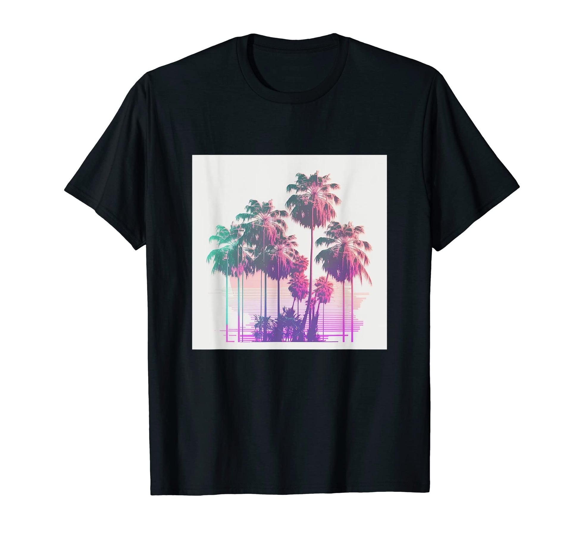 Vaperwave Aesthetic Glitch Palm Tree T-Shirt - Minimalist Print for Adults - T-Shirt, Sweatshirt, Hoodie