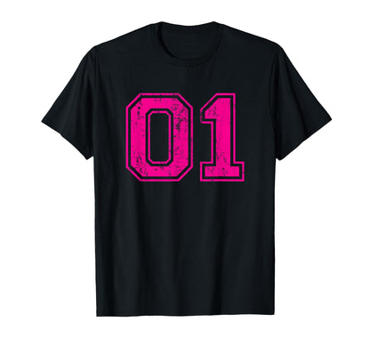 Number 01 Varsity Distressed Sport Team T-Shirt - Graphic Print for Adults - T-Shirt, Sweatshirt, Hoodie