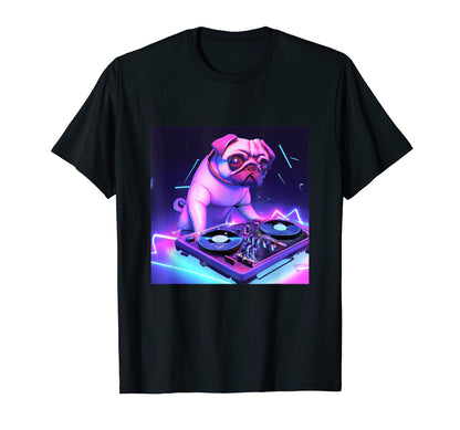 Pug Dj Vaporwave Aesthetic Dog T-Shirt - Custom Art Print Unisex - T-Shirt, Sweatshirt, Hoodie