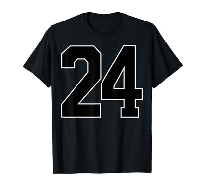 Black Sports Team Number 24 Fan T-Shirt - Fun Novelty Design Men Women - T-Shirt, Sweatshirt, Hoodie