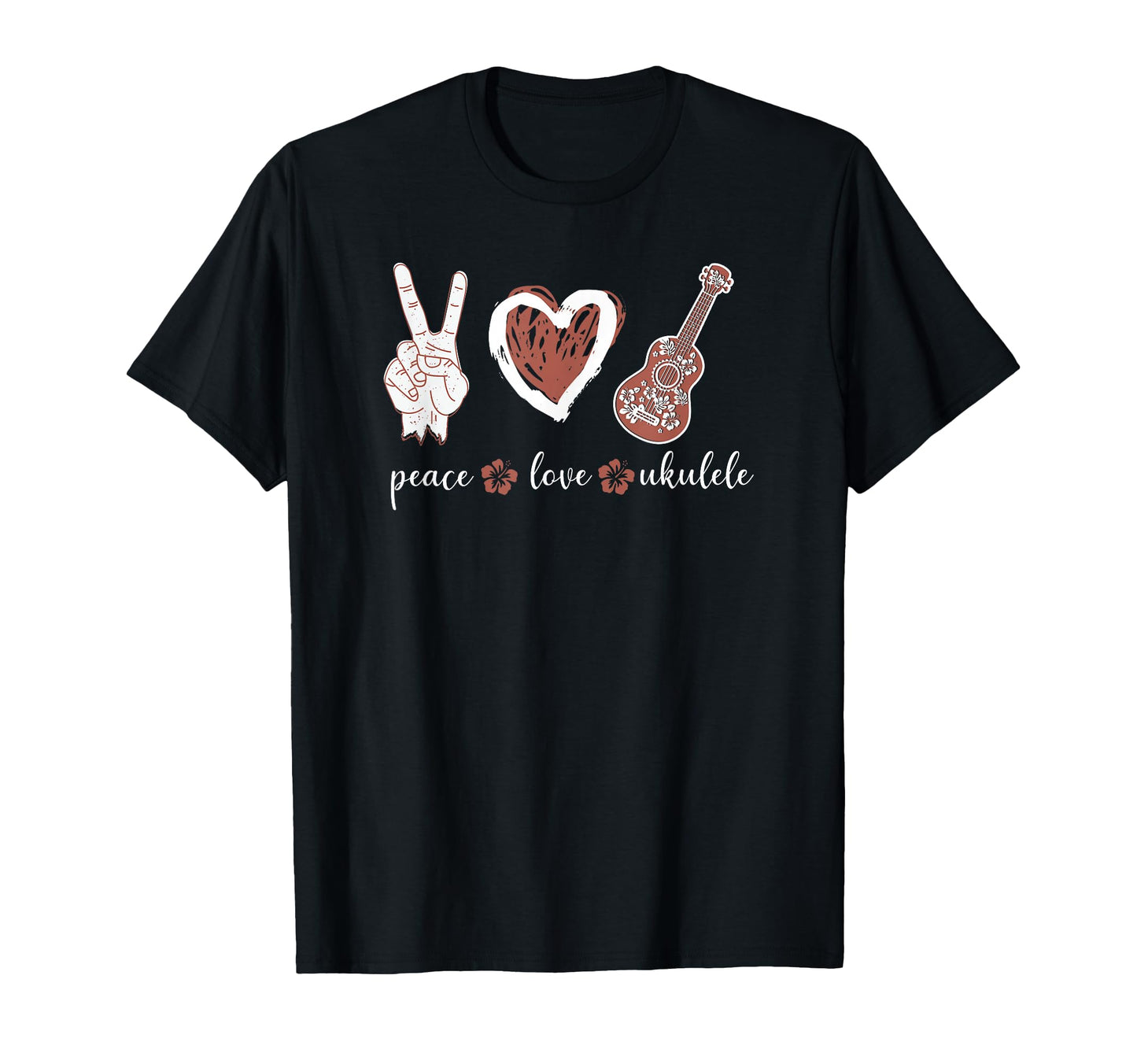 Hawaiian Uke Peace Love Ukulele T-Shirt - Minimalist Print Unisex - T-Shirt, Sweatshirt, Hoodie