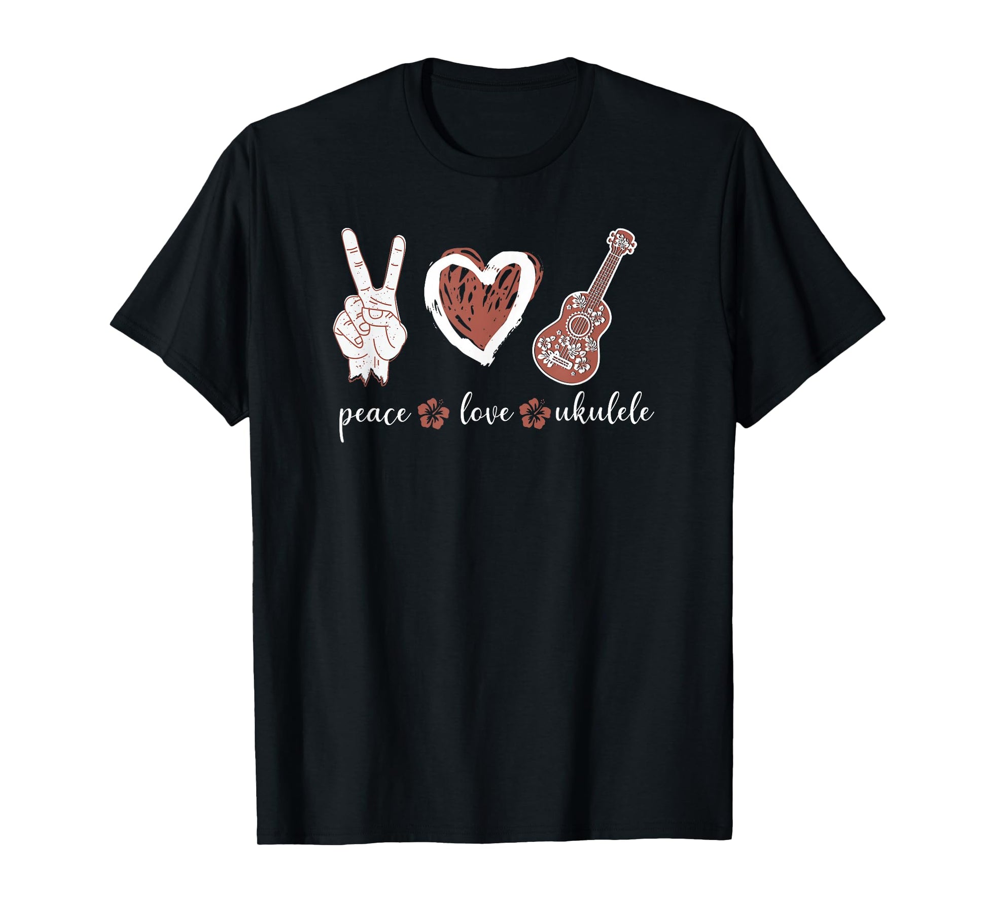 Hawaiian Uke Peace Love Ukulele T-Shirt - Minimalist Print Unisex - T-Shirt, Sweatshirt, Hoodie