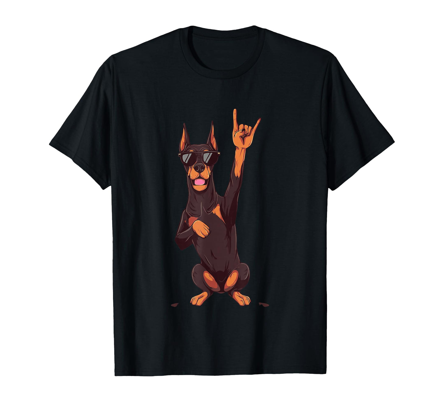 Doberman Dog Rock Hand Sign Punk T-Shirt - Novelty Apparel for Adults - T-Shirt, Sweatshirt, Hoodie