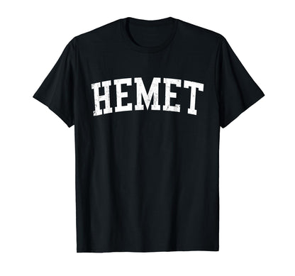 Hemet Ca Distressed White Varsity T-Shirt - Minimalist Print Unisex - T-Shirt, Sweatshirt, Hoodie