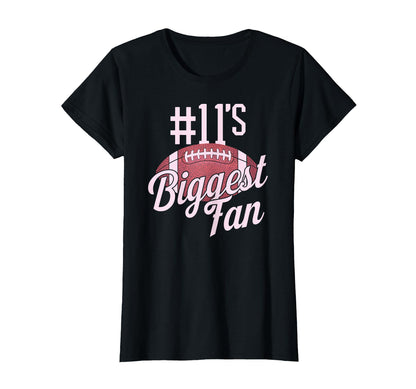 Number 11 Biggest Fan Football Mom T-Shirt - Custom Art Print Unisex - T-Shirt, Sweatshirt, Hoodie
