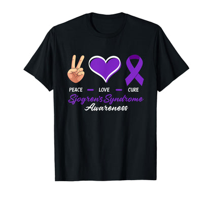 Peace Love Cure Sjogrens Syndrome T-Shirt - Aesthetic Graphic Unisex - T-Shirt, Sweatshirt, Hoodie