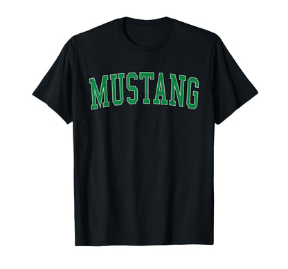 Mustang Ok Distressed Green Varsity T-Shirt - Graphic Print for Adults - T-Shirt, Sweatshirt, Hoodie