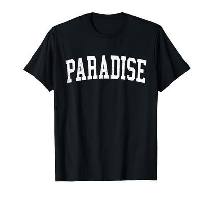 Paradise Nv Distressed White Varsity T-Shirt - Minimalist Print for Adults - T-Shirt, Sweatshirt, Hoodie