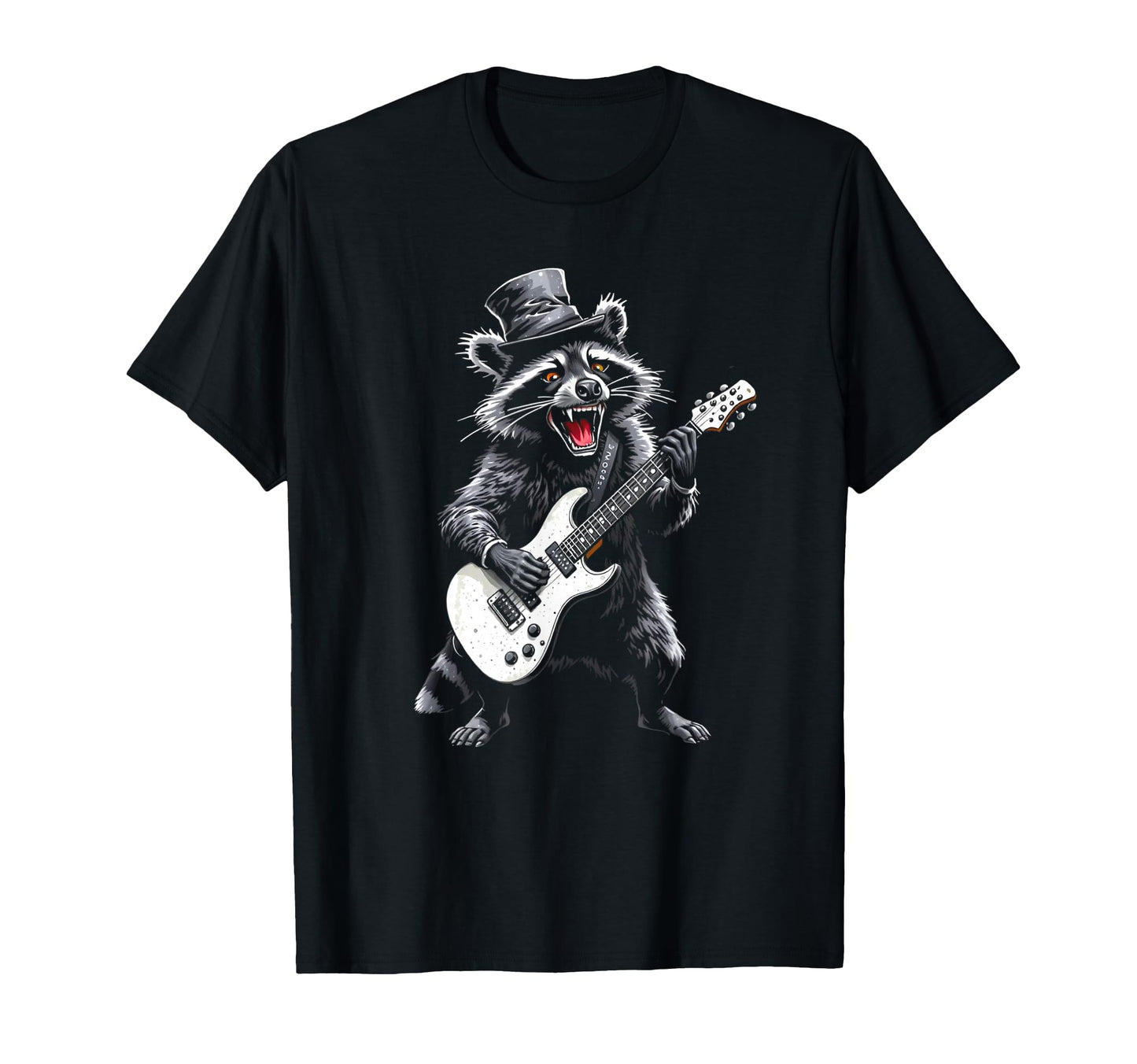 Raccoon Guitarist Hat Rock T-Shirt - Unique Graphic Men Women - T-Shirt, Sweatshirt, Hoodie