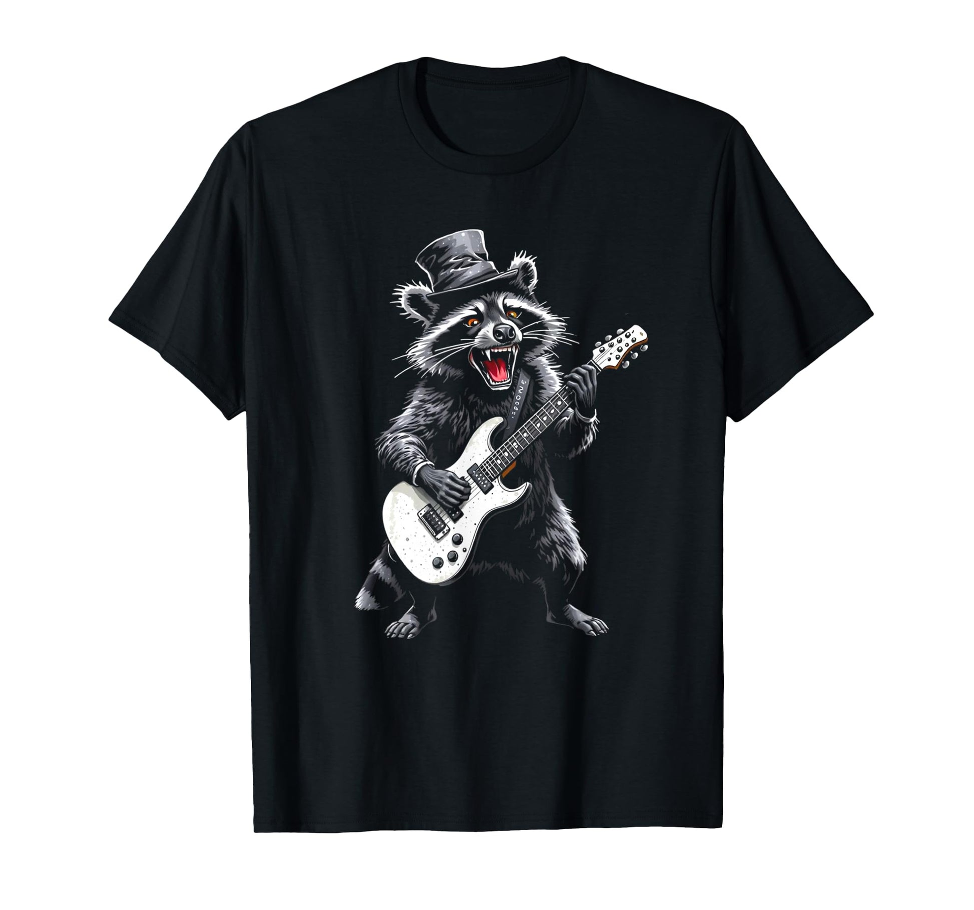 Raccoon Guitarist Hat Rock T-Shirt - Unique Graphic Men Women - T-Shirt, Sweatshirt, Hoodie