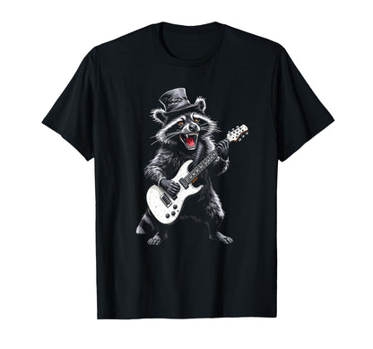 Raccoon Guitarist Hat Rock T-Shirt - Unique Graphic Men Women - T-Shirt, Sweatshirt, Hoodie