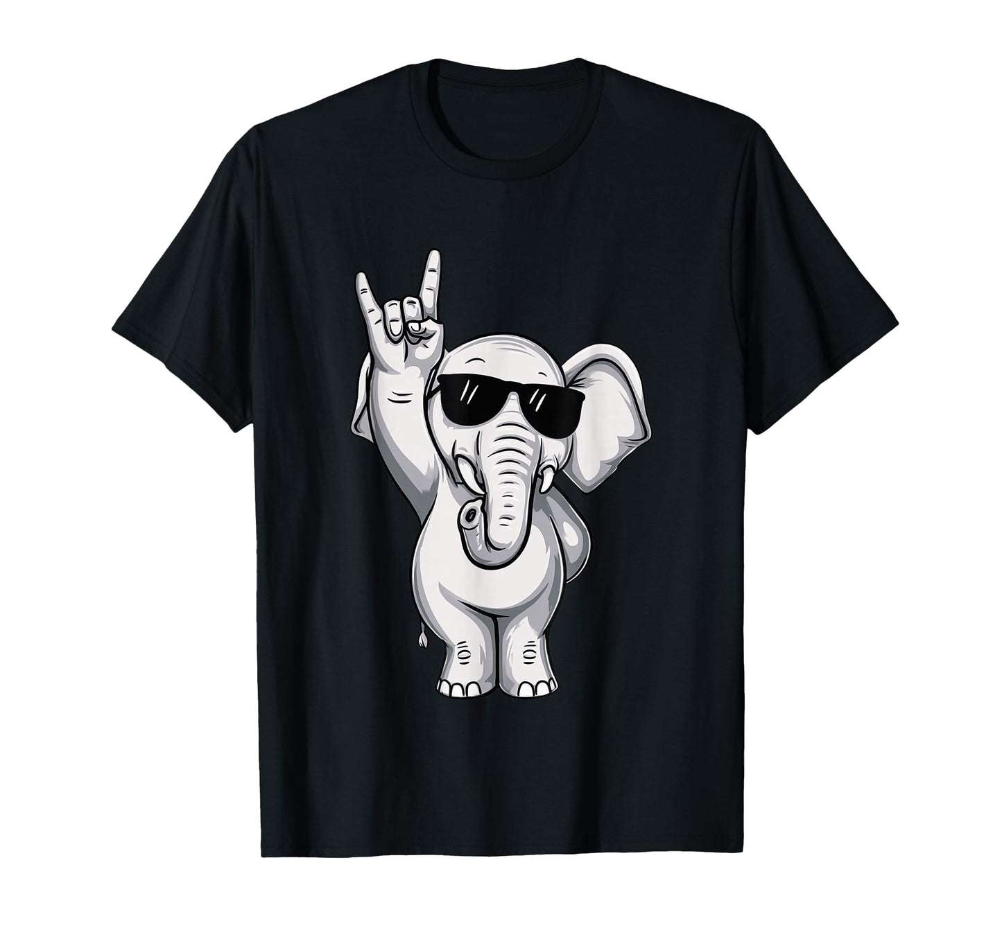 Cartoon Elephant Rock Hand Sign Punk T-Shirt - Minimalist Print Men Women - T-Shirt, Sweatshirt, Hoodie