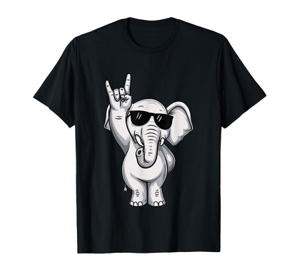 Cartoon Elephant Rock Hand Sign Punk T-Shirt - Minimalist Print Men Women - T-Shirt, Sweatshirt, Hoodie