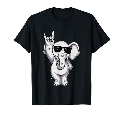 Cartoon Elephant Rock Hand Sign Punk T-Shirt - Minimalist Print Men Women - T-Shirt, Sweatshirt, Hoodie