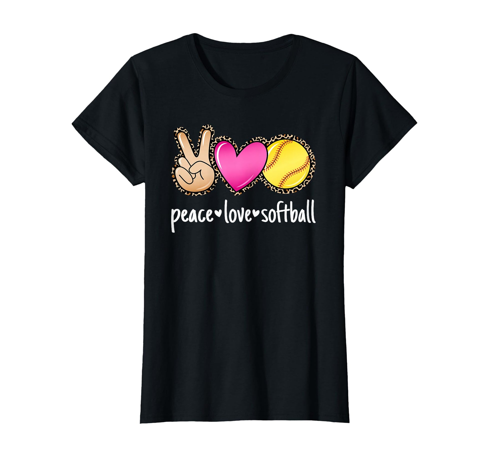 Peace Love Softball Leopard Softball T-Shirt - Streetwear Style for Adults - T-Shirt, Sweatshirt, Hoodie