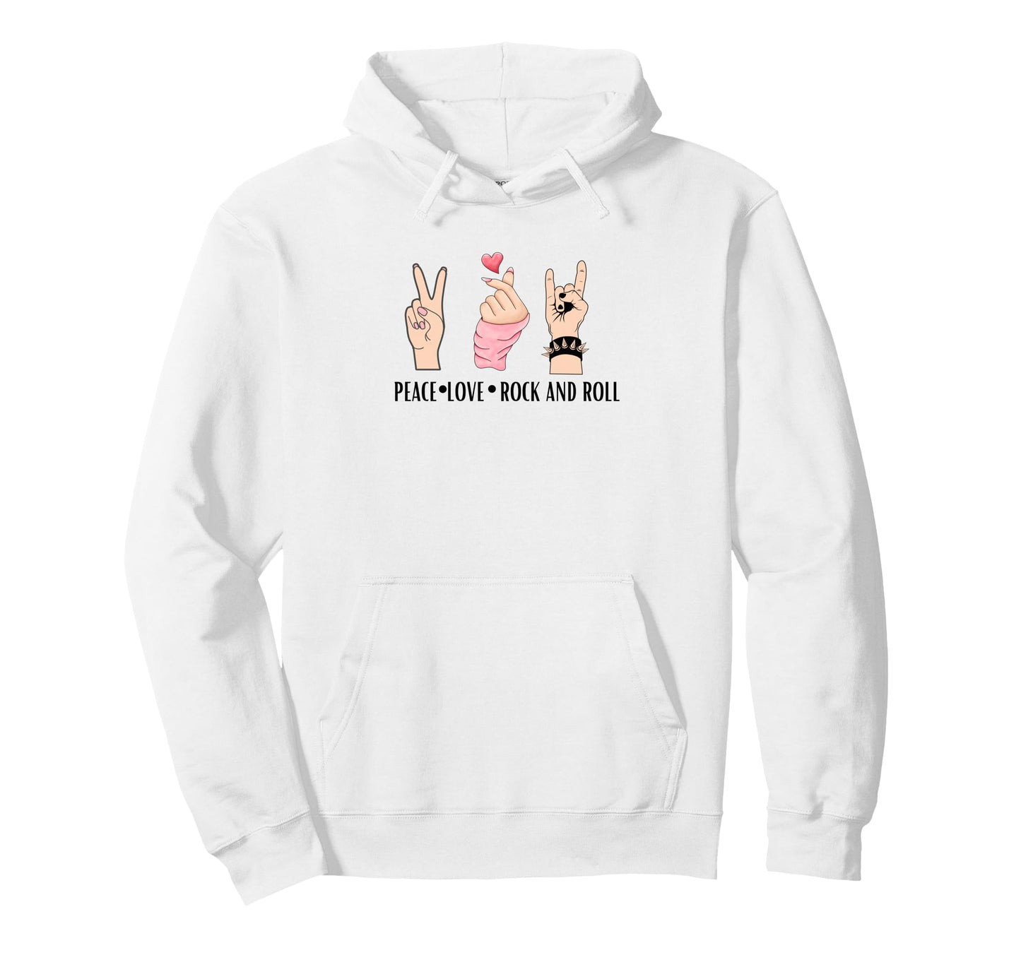 Peace Love Rock And Roll Hoodie - Custom Art Print Men Women - T-Shirt, Sweatshirt, Hoodie