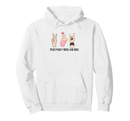 Peace Love Rock And Roll Hoodie - Custom Art Print Men Women - T-Shirt, Sweatshirt, Hoodie