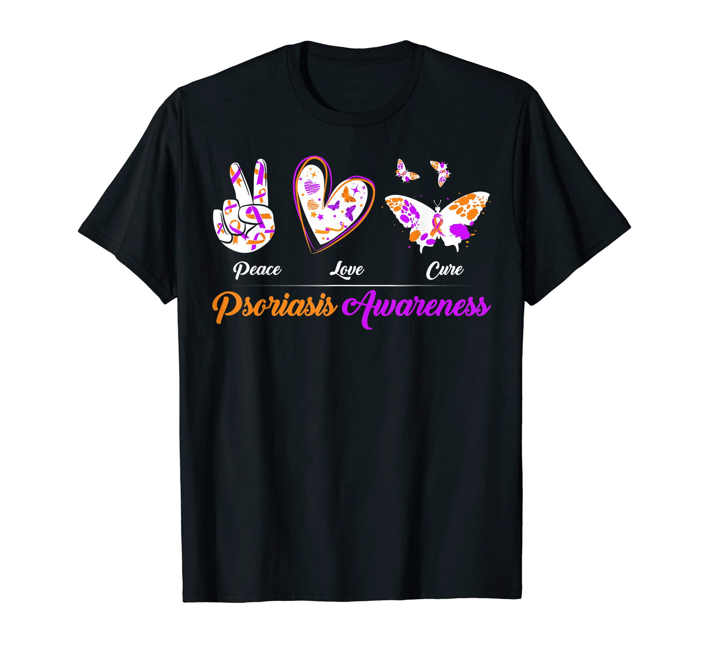 Peace Love Cure Ribbon Support Psoriasis T-Shirt - Unique Graphic Unisex - T-Shirt, Sweatshirt, Hoodie