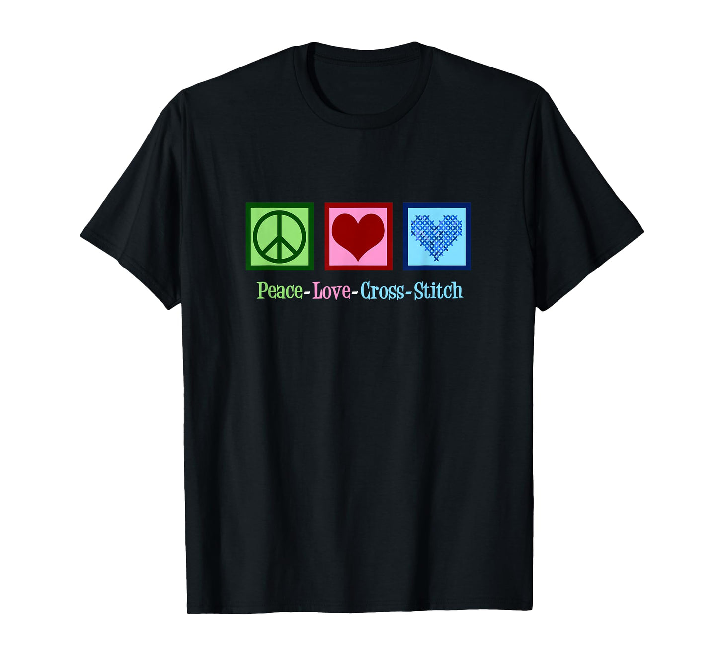 Peace Love Cross Stitch Heart T-Shirt - Graphic Print Men Women - T-Shirt, Sweatshirt, Hoodie