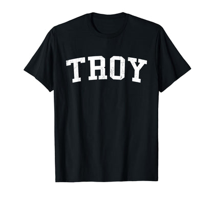 Troy Oh Distressed White Varsity T-Shirt - Aesthetic Graphic Unisex - T-Shirt, Sweatshirt, Hoodie