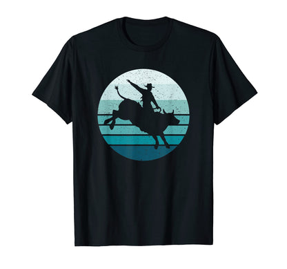 Bull Rider Bull Riding Rodeo Blue Striped T-Shirt - Graphic Print Unisex - T-Shirt, Sweatshirt, Hoodie