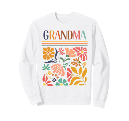 Grandma Boho Floral Folk Art Flowers Sweatshirt - Unique Graphic for Adults - T-Shirt, Sweatshirt, Hoodie