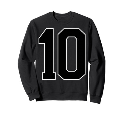 Black Sports Team Number 10 Fan Sweatshirt - Minimalist Print Unisex - T-Shirt, Sweatshirt, Hoodie