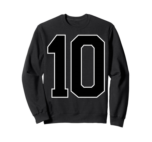 Black Sports Team Number 10 Fan Sweatshirt - Minimalist Print Unisex - T-Shirt, Sweatshirt, Hoodie