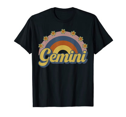 Gemini Flower Power 70S 60S Rainbow T-Shirt - Unique Graphic Men Women - T-Shirt, Sweatshirt, Hoodie