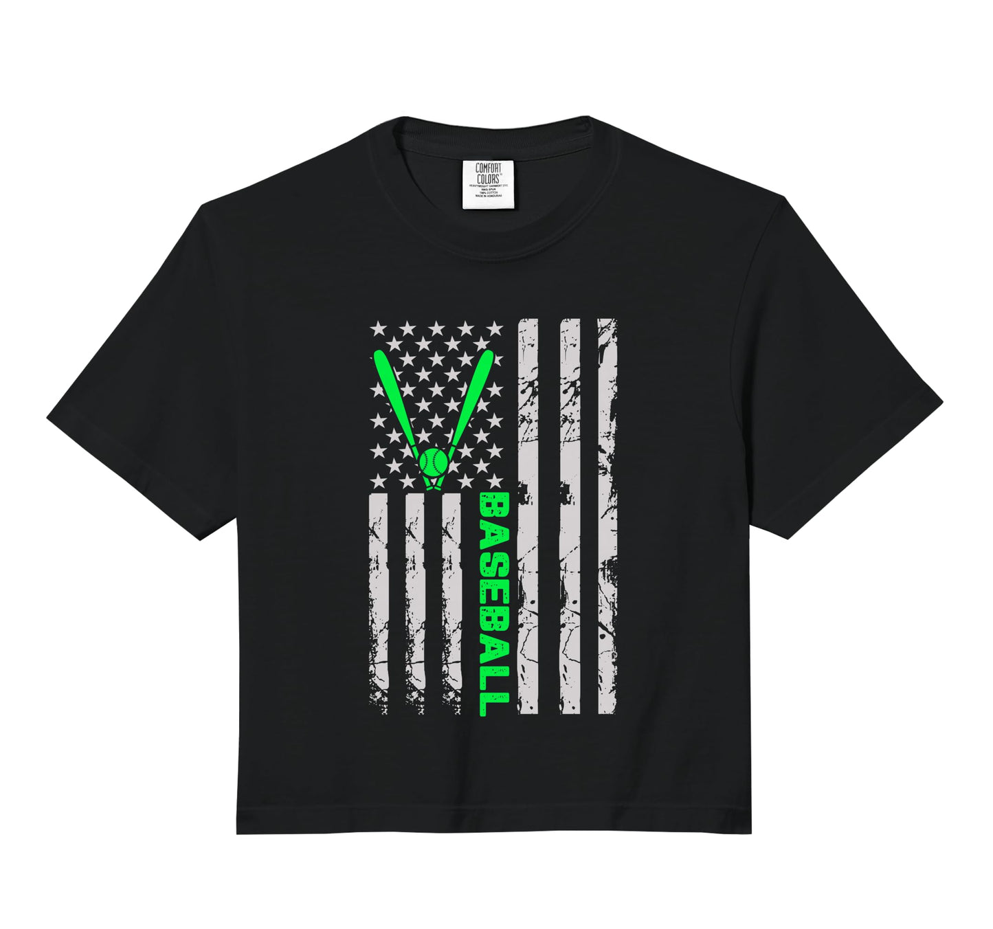 Baseball Distress Flag Fun Comfort Colors Hoodie - Trendy Graphic Unisex - T-Shirt, Sweatshirt, Hoodie