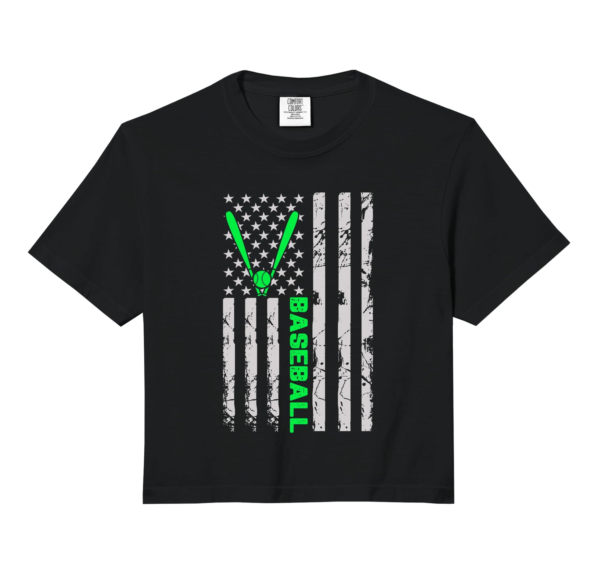 Baseball Distress Flag Fun Comfort Colors Hoodie - Trendy Graphic Unisex - T-Shirt, Sweatshirt, Hoodie