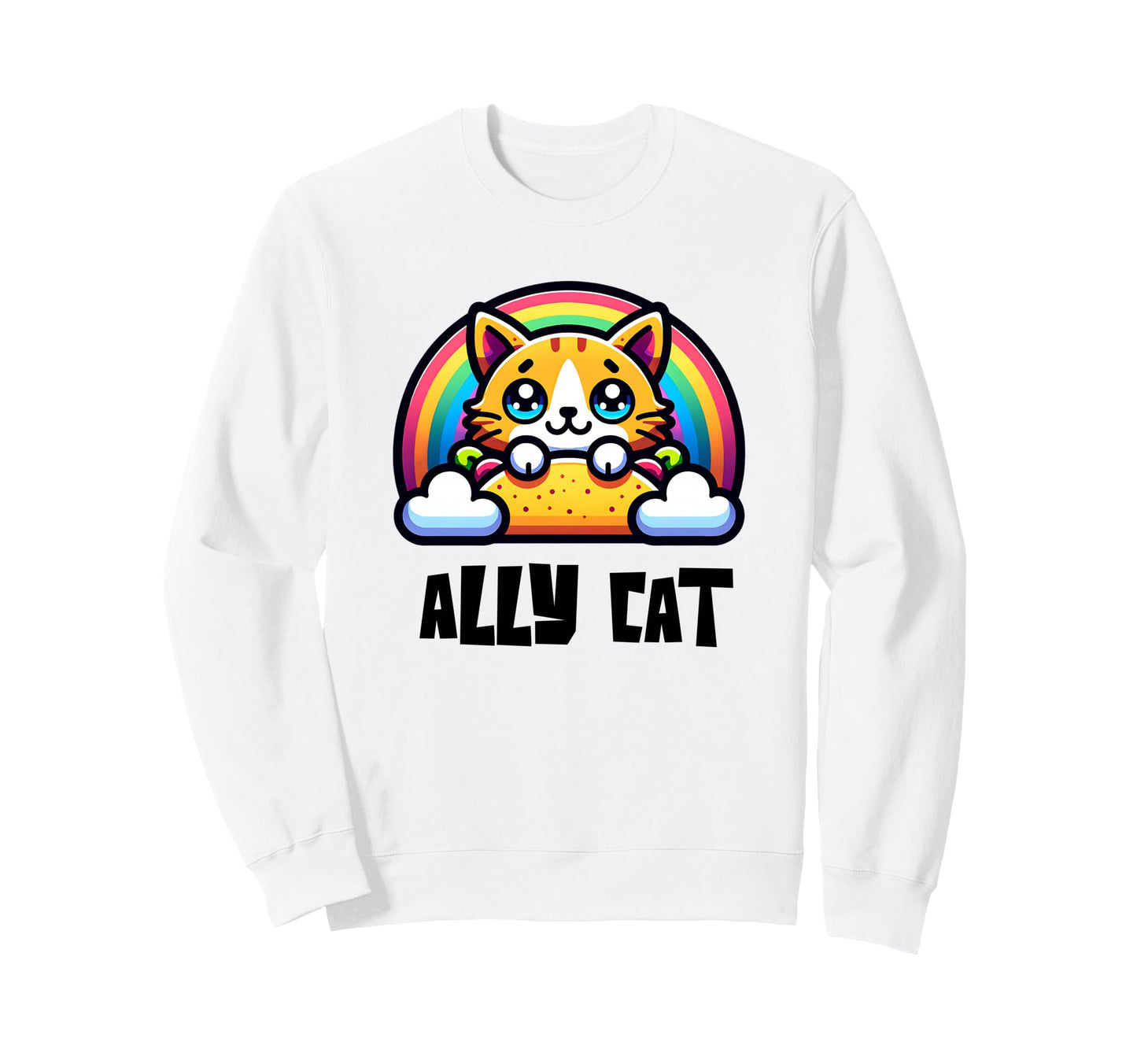 Gay Pride Ally Cat Rainbow Sweatshirt - Casual Everyday Wear for Adults - T-Shirt, Sweatshirt, Hoodie