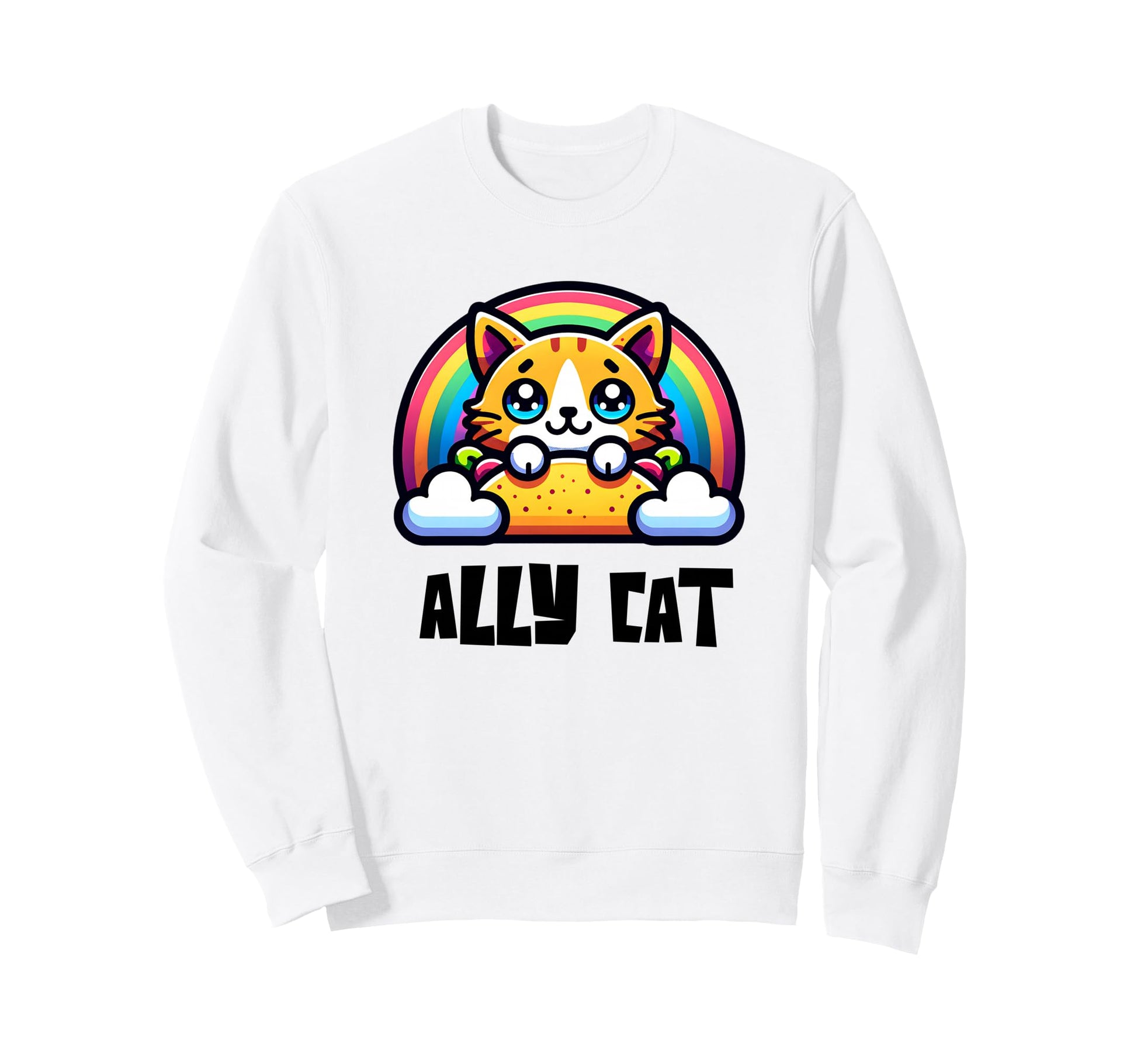 Gay Pride Ally Cat Rainbow Sweatshirt - Casual Everyday Wear for Adults - T-Shirt, Sweatshirt, Hoodie