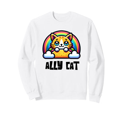 Gay Pride Ally Cat Rainbow Sweatshirt - Casual Everyday Wear for Adults - T-Shirt, Sweatshirt, Hoodie
